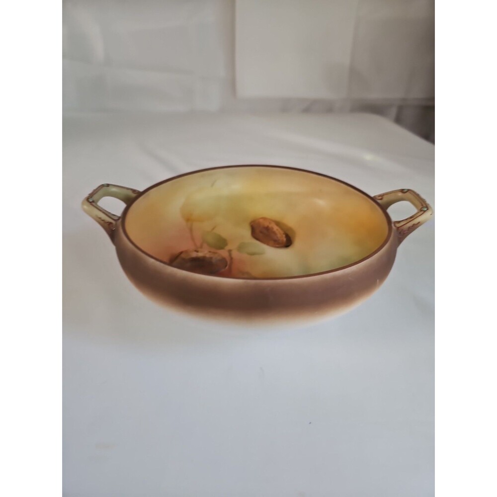 Vintage Nippon Hand painted Mori age Brazil Nut Handled Bowl 3D